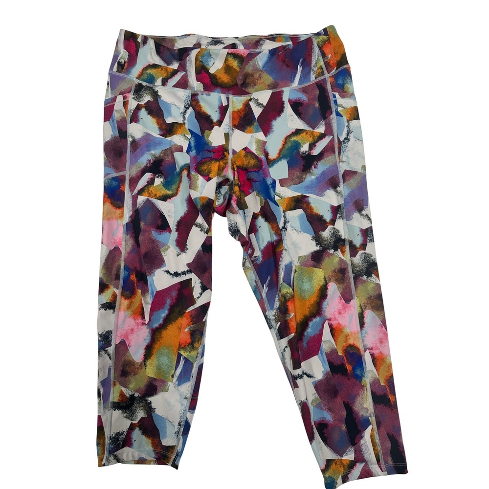 Calvin Klein Performance Womens 3X Leggings Abstract Print Cropped Side‎ Pockets